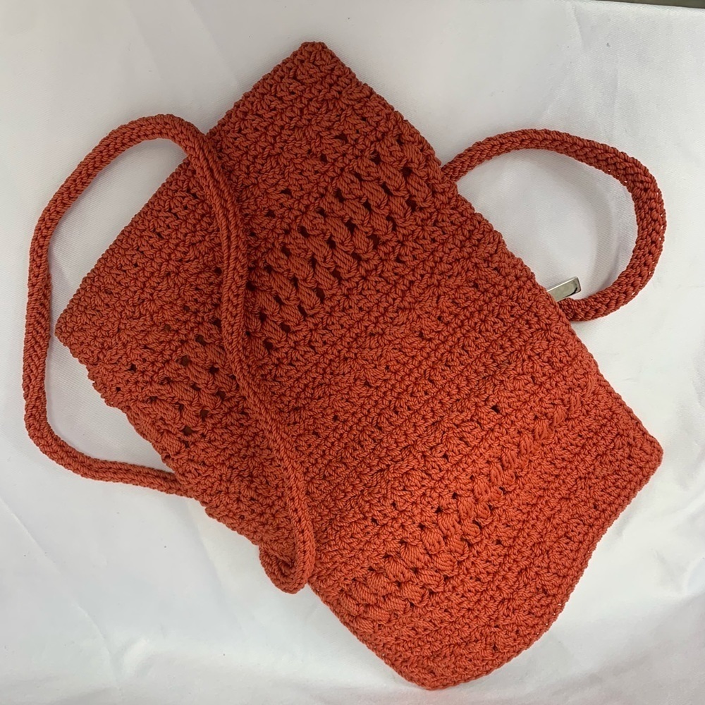 The Sak Crocheted Mini Soft Fully Lined Crossbody Shoulder Bag Orange - Picture 7 of 14